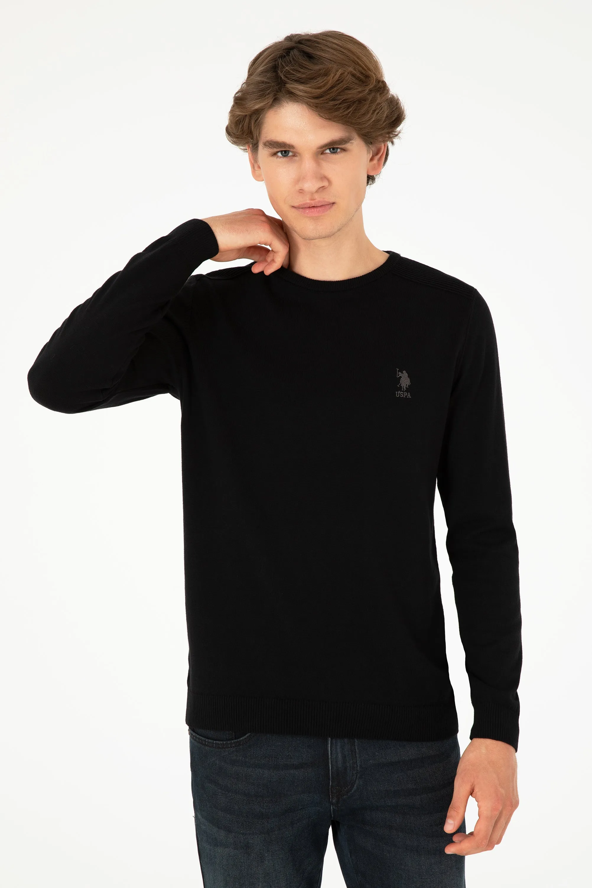 USPA Men Jumper R/Neck VR046 Black USPJR360 US POLO ASSN.