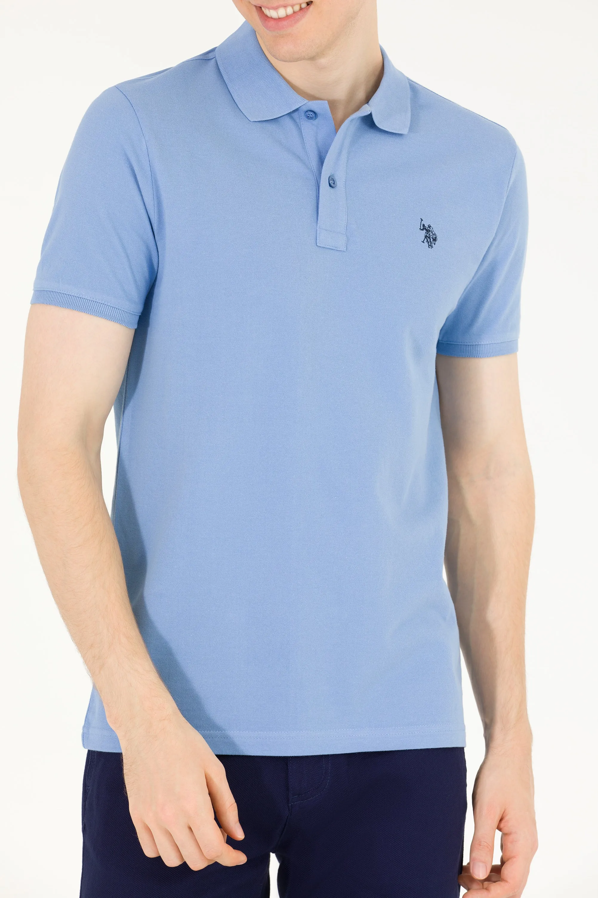 USPA Polo Shirt Men Koyu Mavi VR032 USPOM192 Single Color Horse  US Polo Assn.