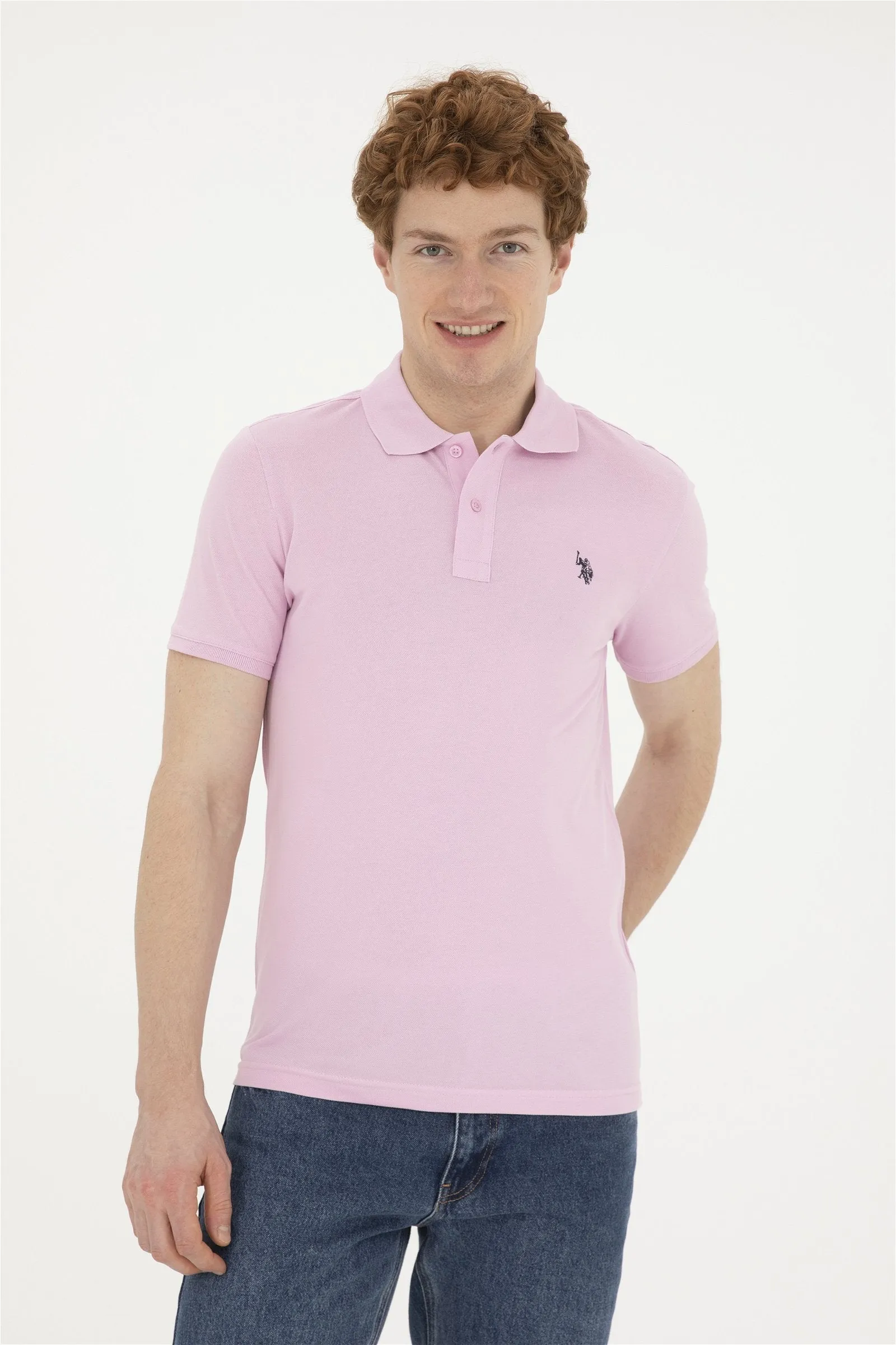 USPA Polo Shirt Men Pink VR041 USPOM226 Single Color Horse US Polo Assn.