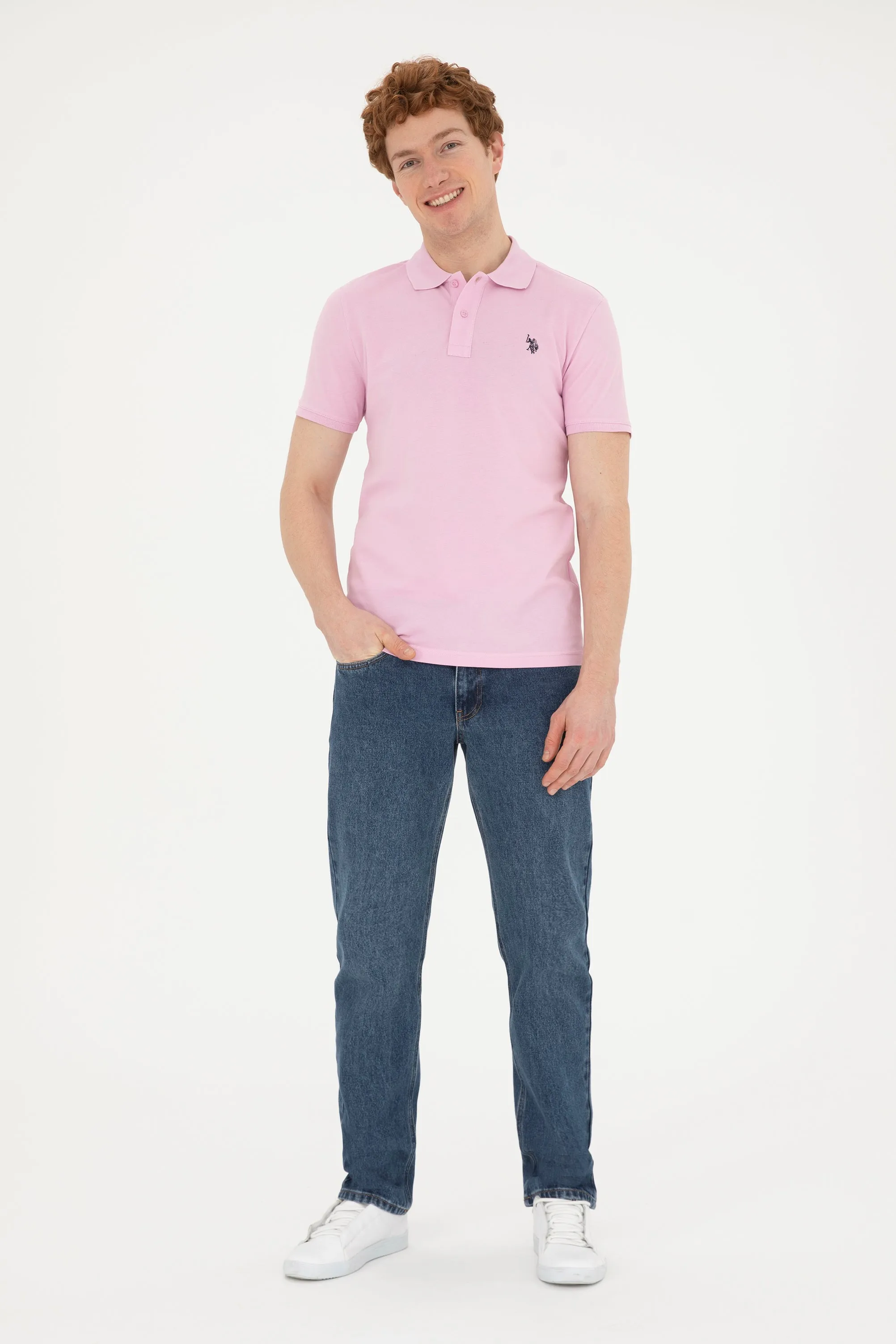 USPA Polo Shirt Men Pink VR041 USPOM226 Single Color Horse US Polo Assn.