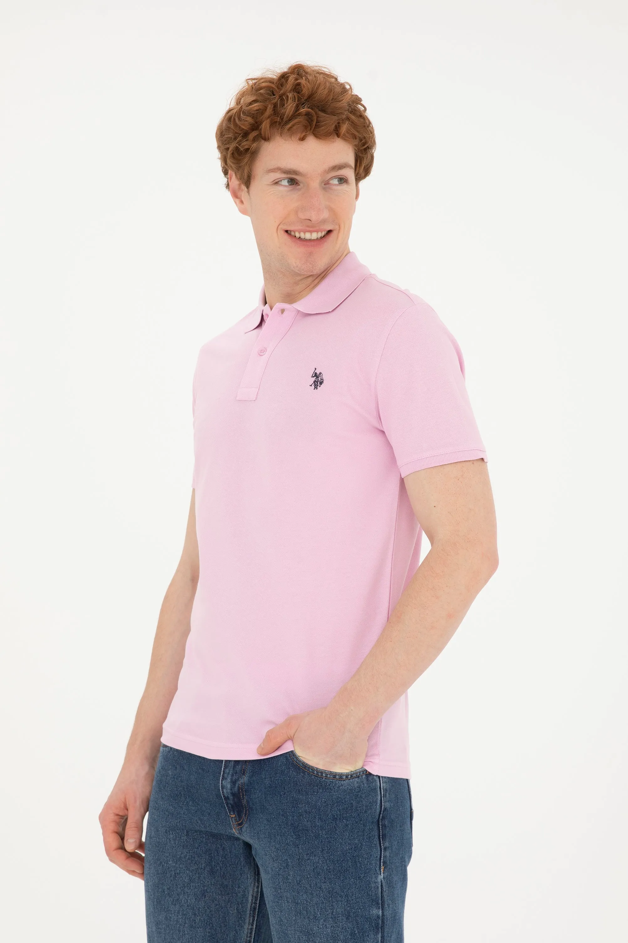 USPA Polo Shirt Men Pink VR041 USPOM226 Single Color Horse US Polo Assn.