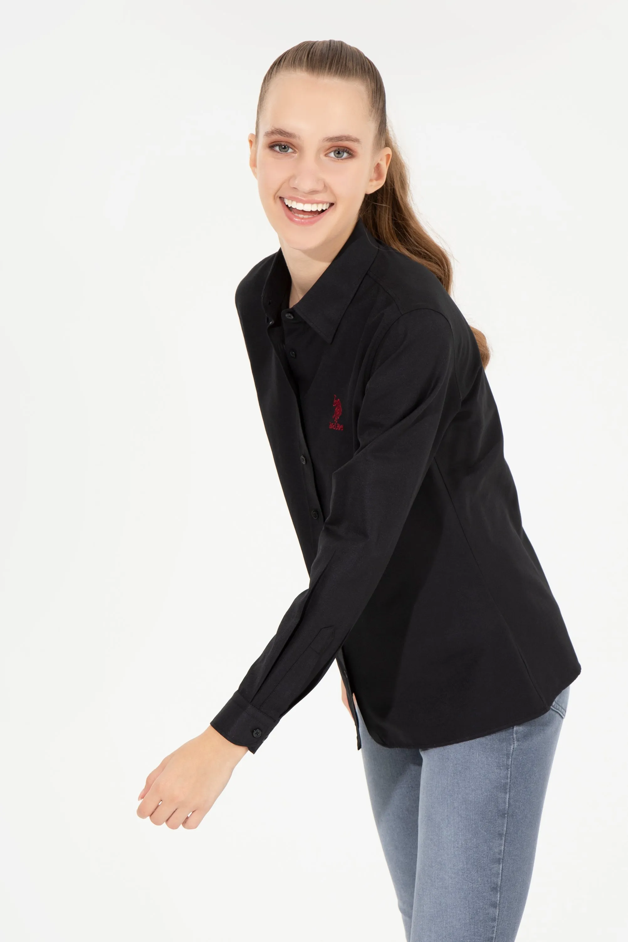 USPA Shirt Women Black VR046 USSHW043 Slim US Polo Assn.