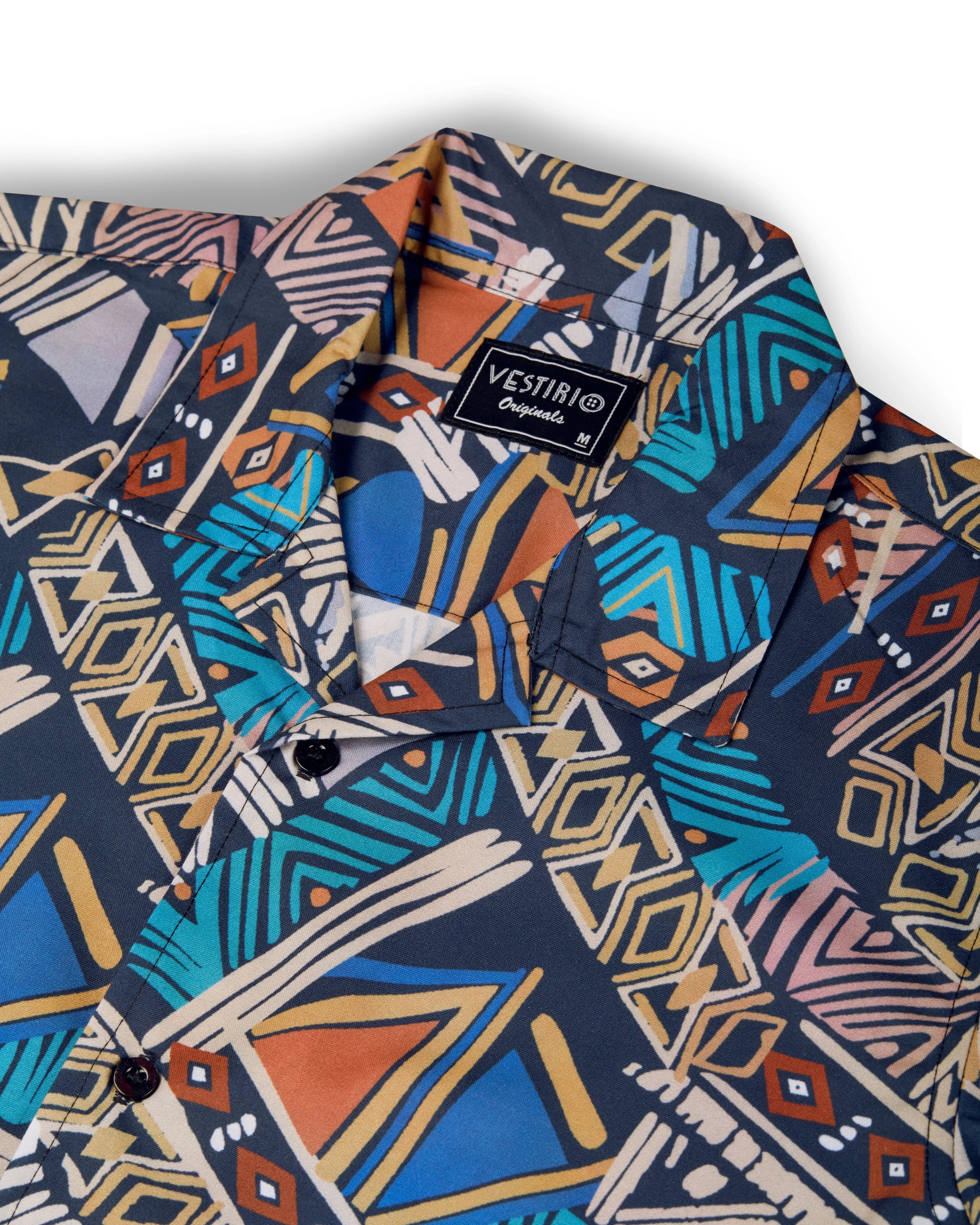 Vintage retro printed short sleeve shirt for men