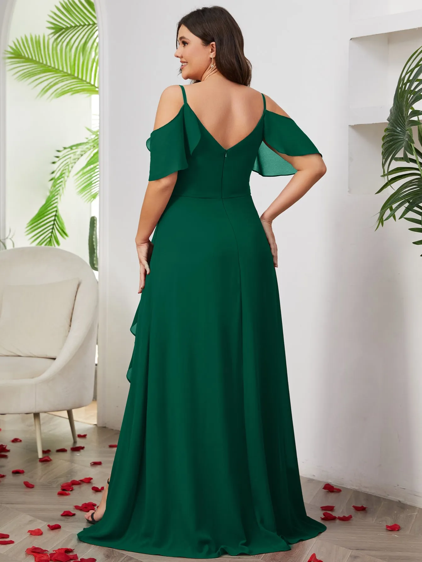 Women Plus Size Cold Shlouder Chiffon Bridesmaid Dresses