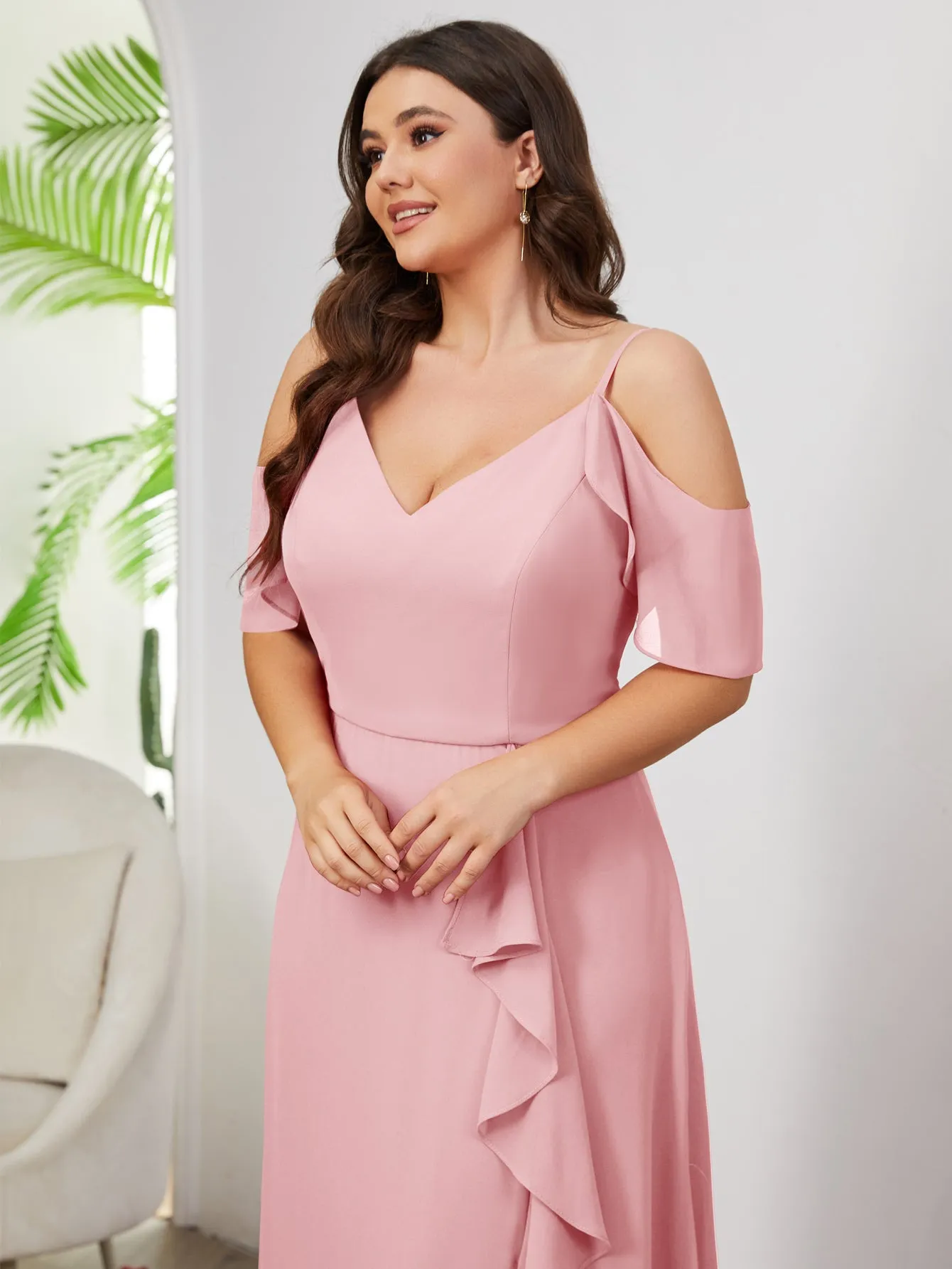 Women Plus Size Cold Shlouder Chiffon Bridesmaid Dresses