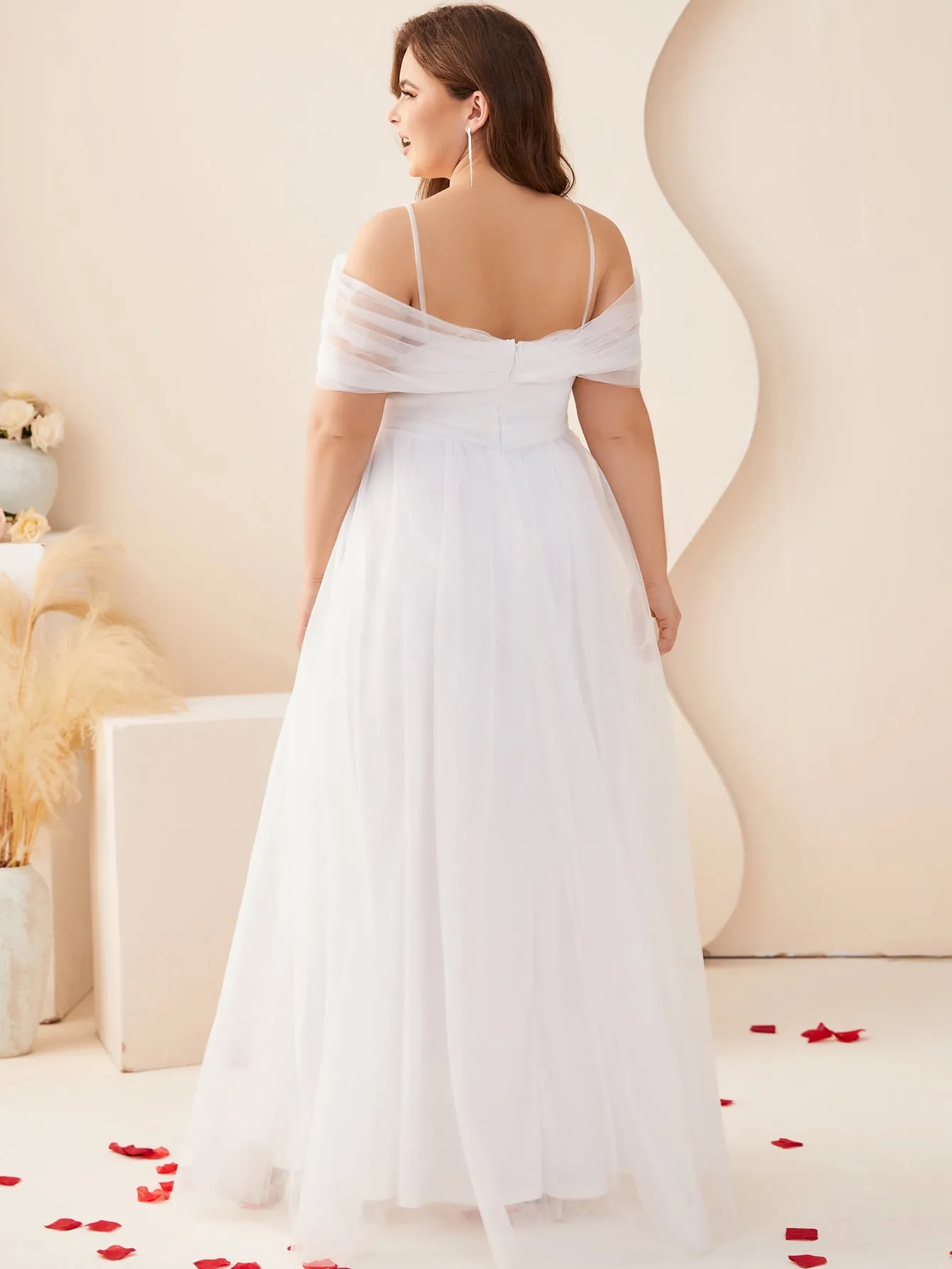 Women Plus Size Cold Shlouder Mesh Bridesmaid Dresses