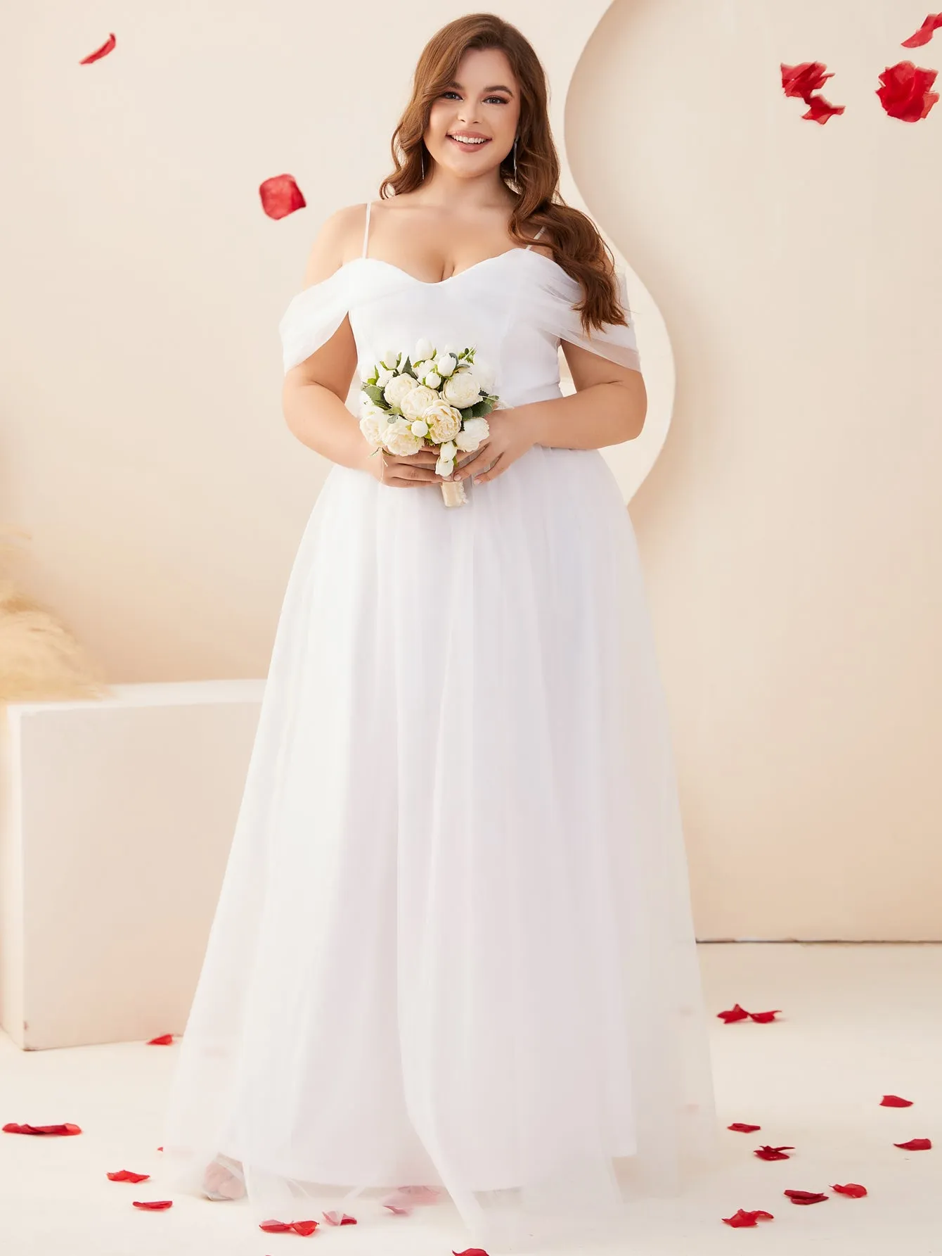 Women Plus Size Cold Shlouder Mesh Bridesmaid Dresses