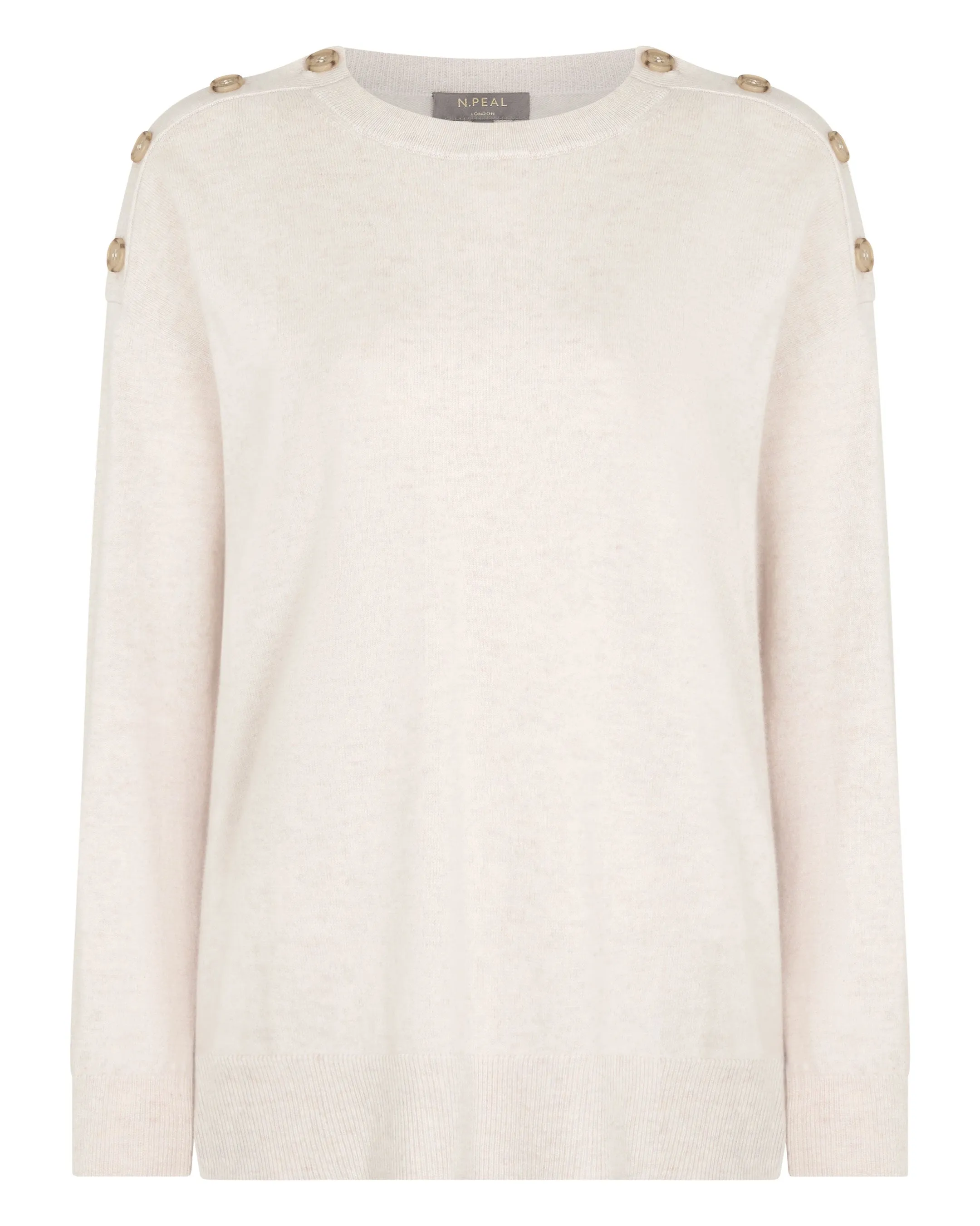 Women's Button Shoulder Cashmere Sweater Frost White