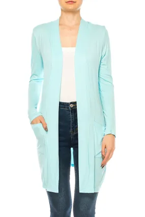 Women's Casual Open Front Basic Long Sleeves Side Pockets Solid Cardigan