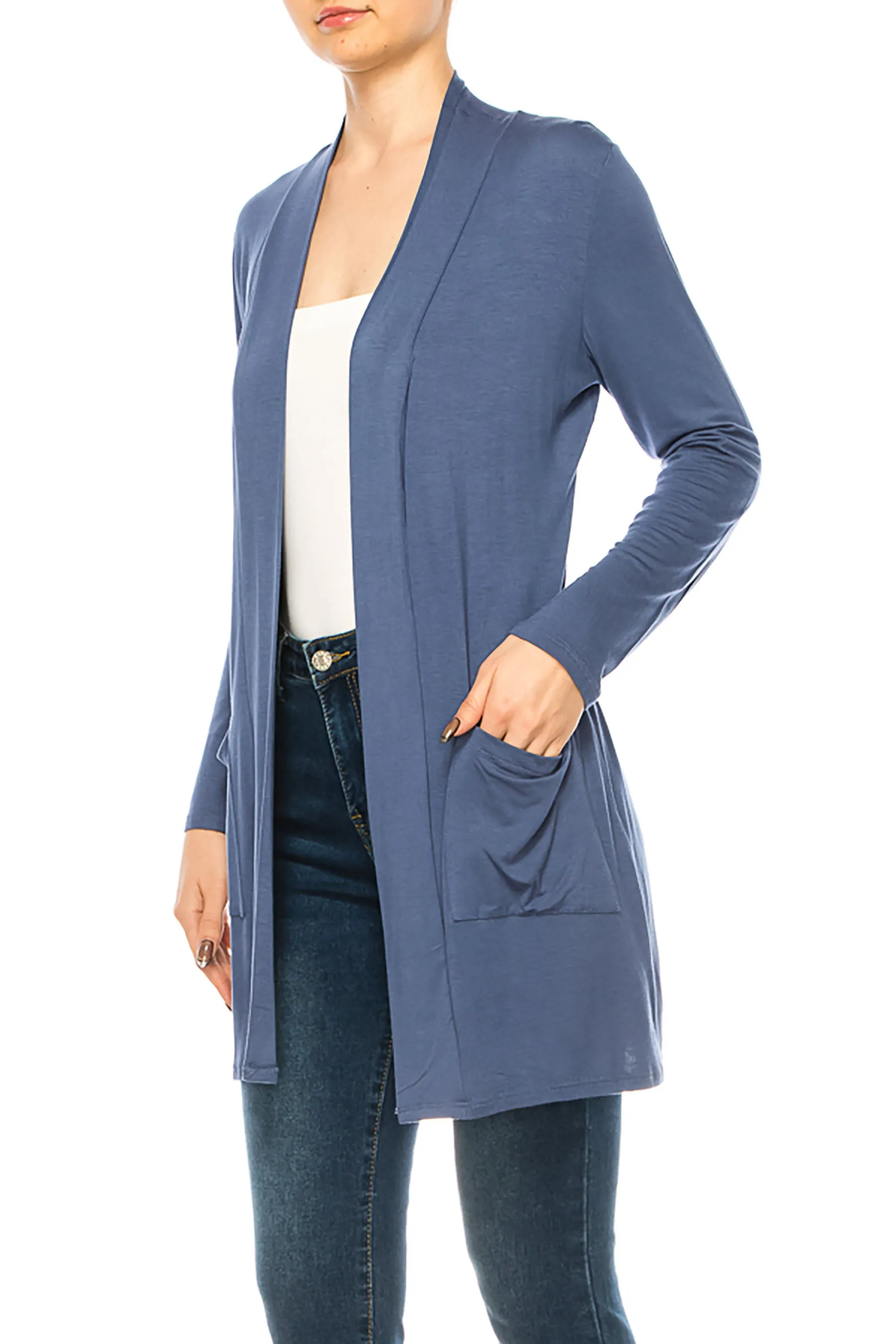 Women's Casual Open Front Basic Long Sleeves Side Pockets Solid Cardigan