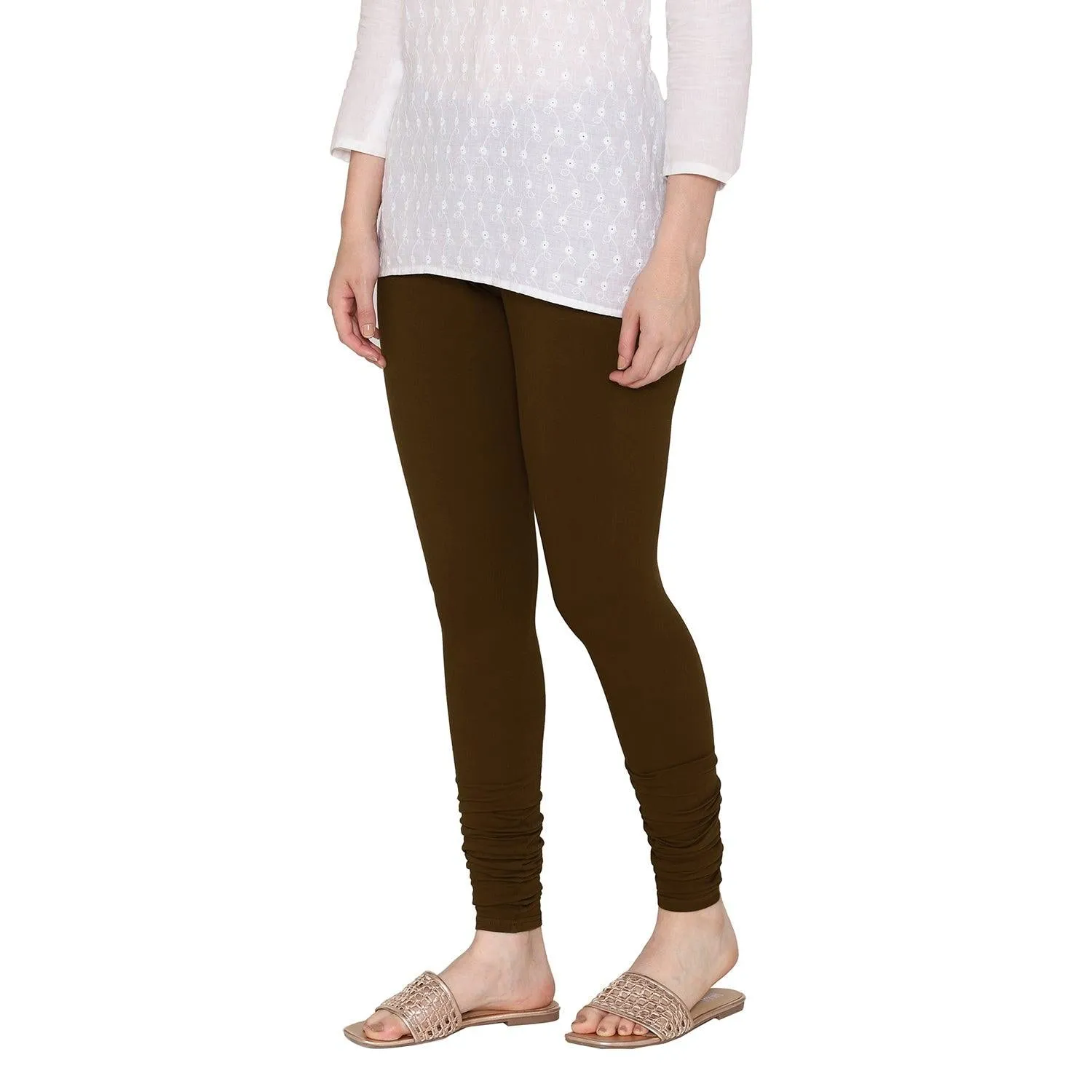 Women's Cotton Churidar Leggings (Free Size) - Dark Chocolate