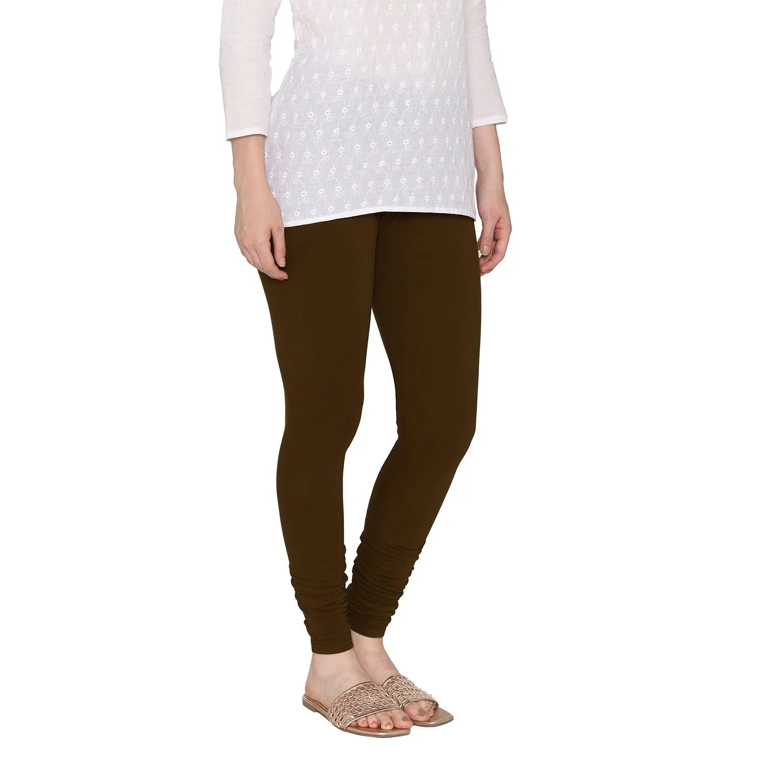 Women's Cotton Churidar Leggings (Free Size) - Dark Chocolate