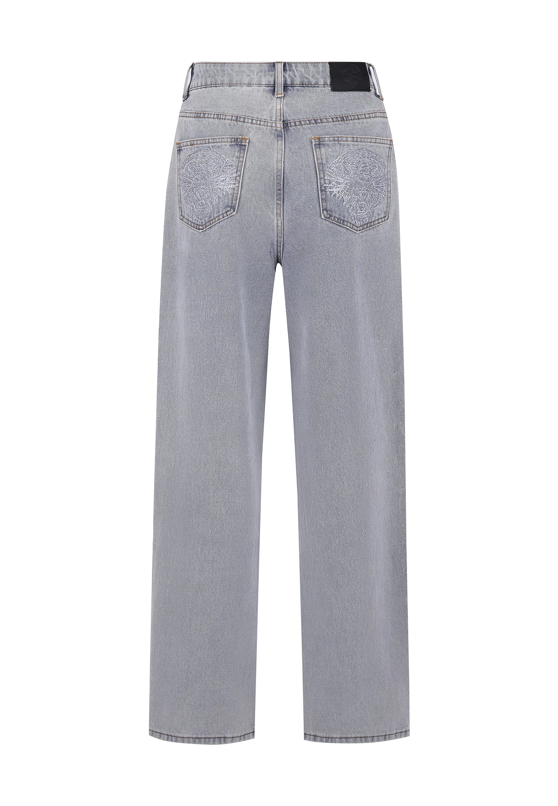 Womens Crystal Roar Diamante Relaxed Denim Trousers Jeans - Bleach