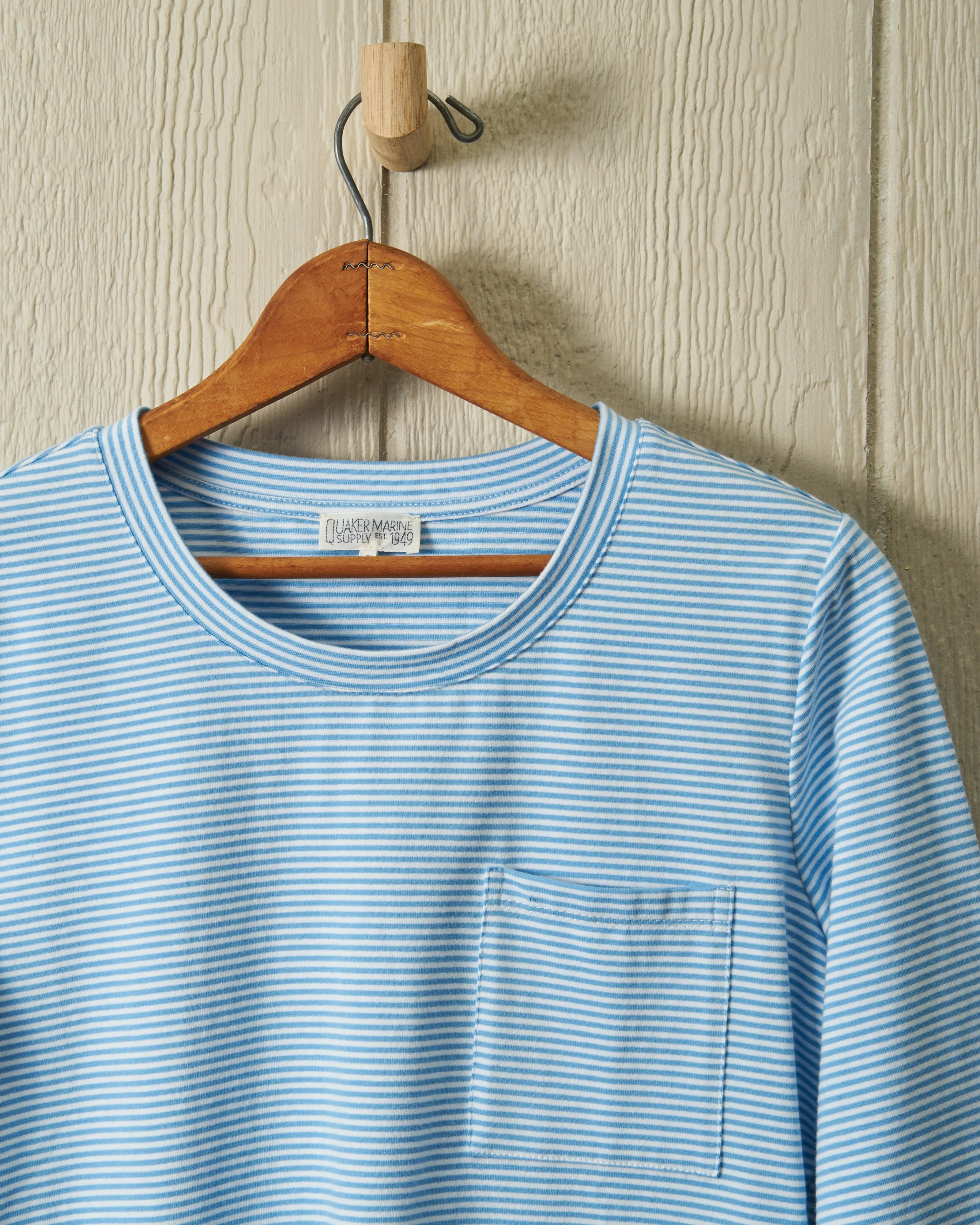 Women's Fine Stripe Crewneck Tee in Coastal Blue/White