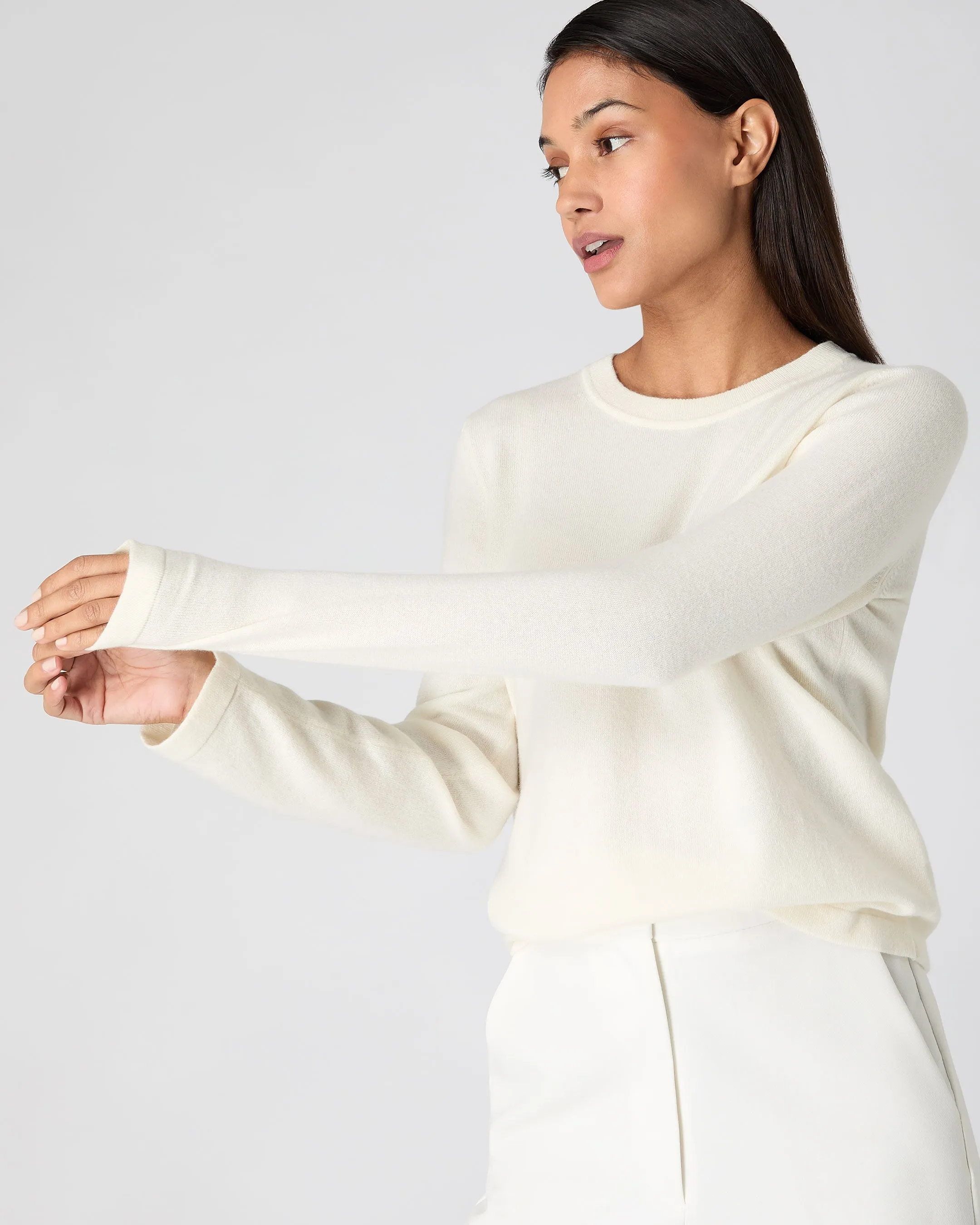 Women's Hallie Round Neck Cashmere Sweater New Ivory White