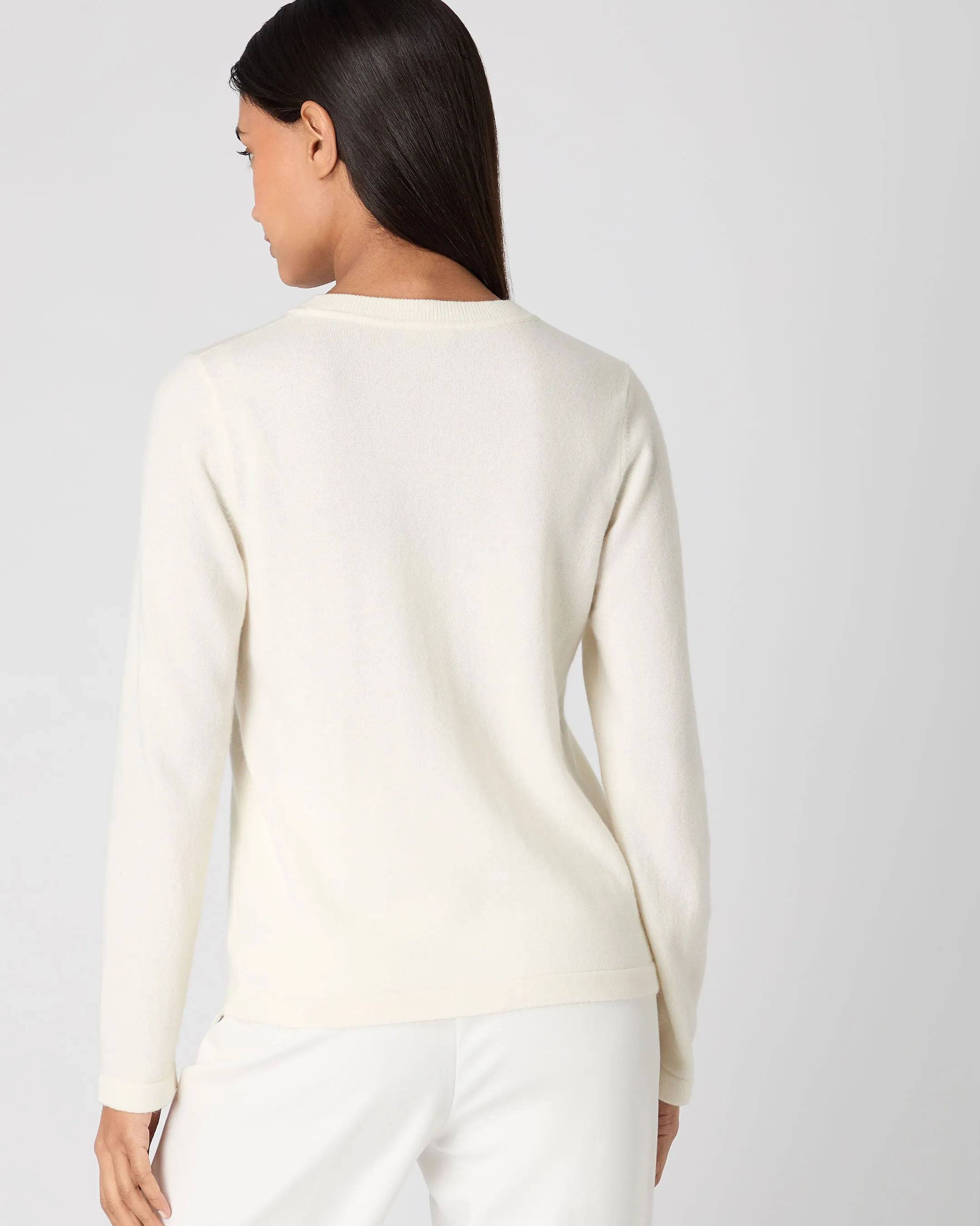 Women's Hallie Round Neck Cashmere Sweater New Ivory White