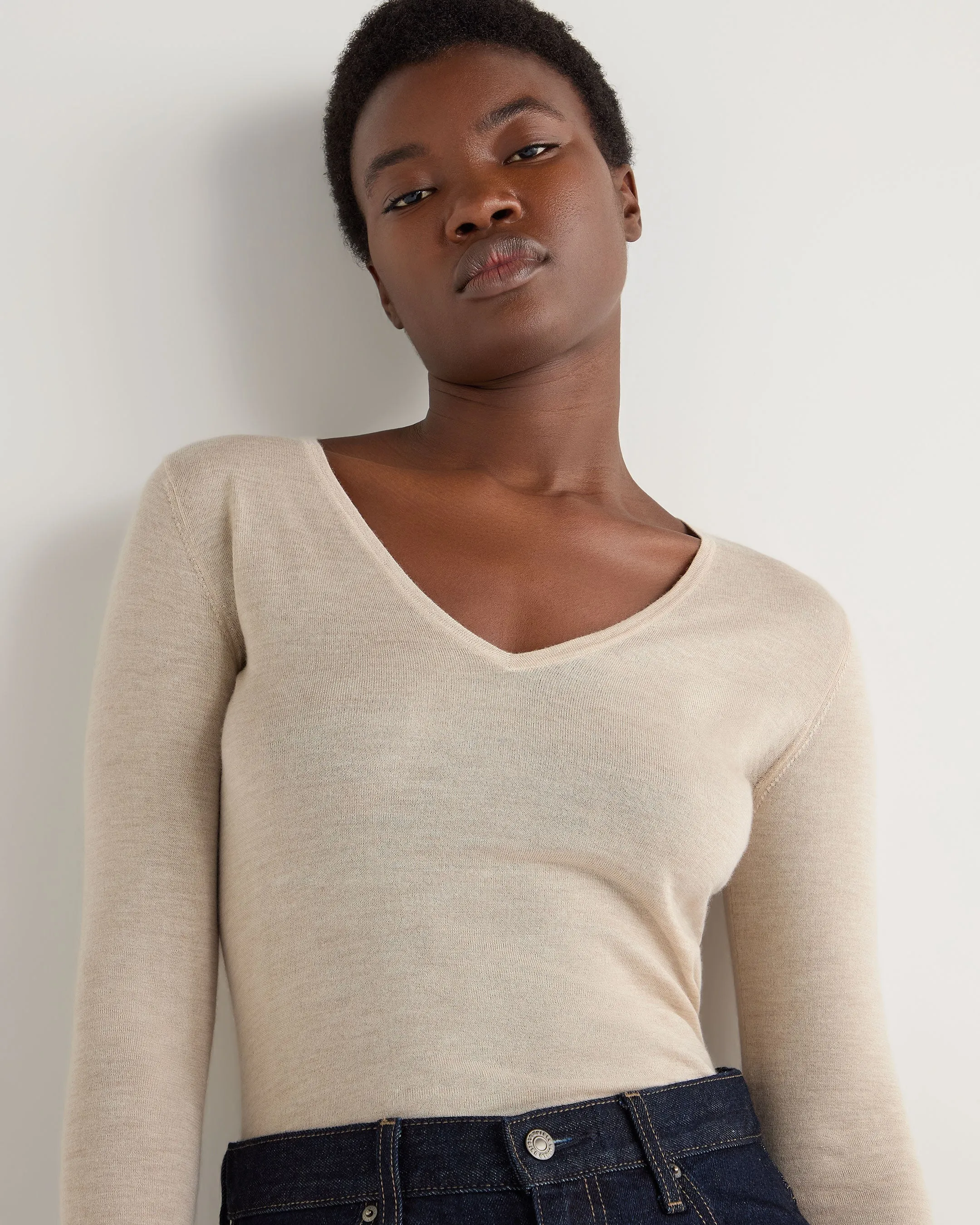 Women's Imogen Superfine Cashmere V Neck Sweater Sandstone Brown