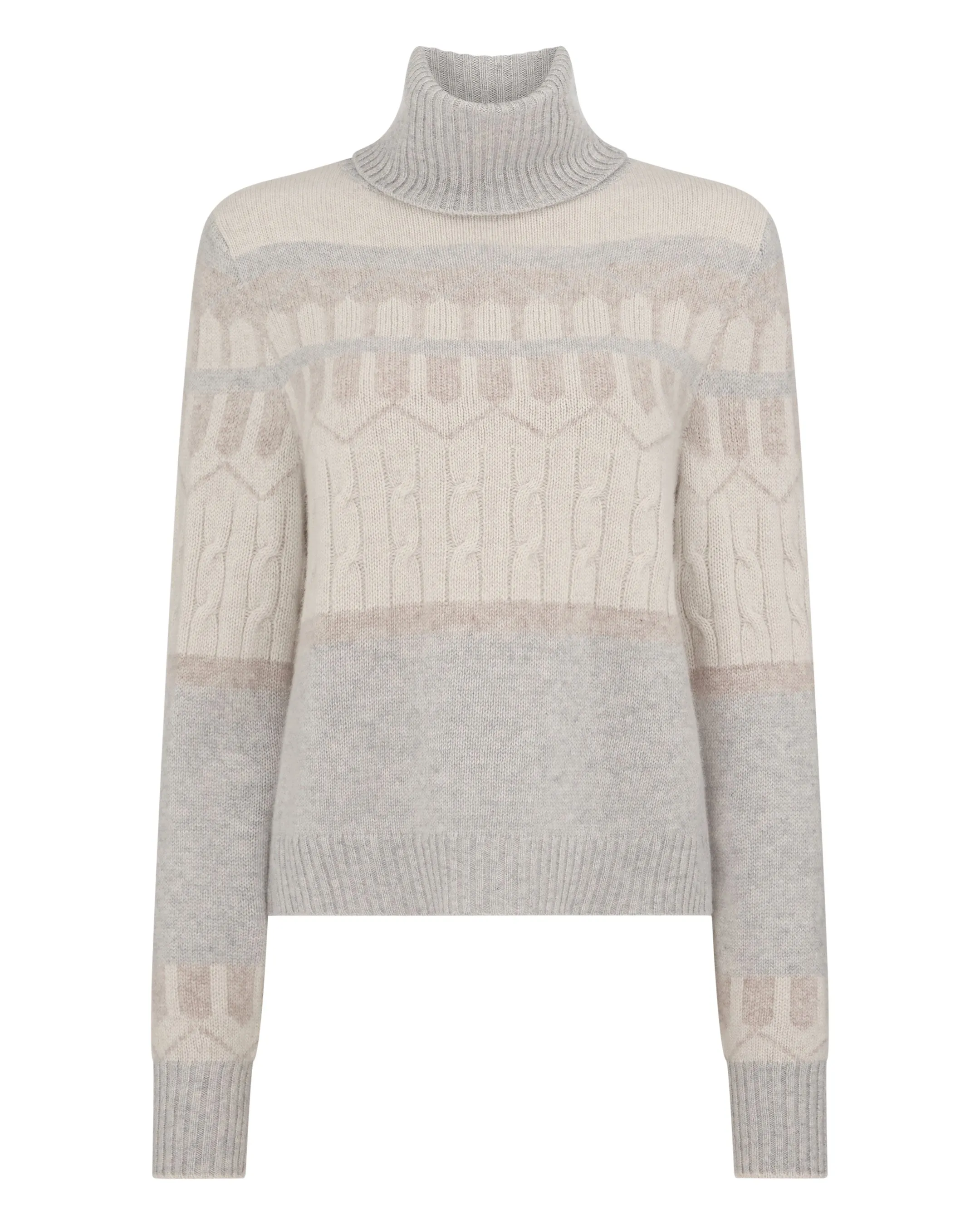 Women's Jacquard Turtle Neck Cashmere Sweater Fumo Grey