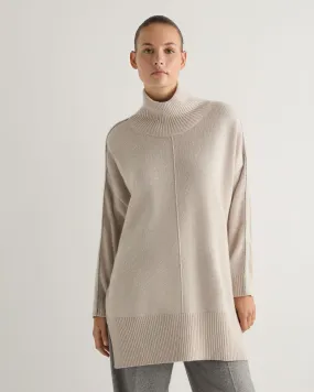 Women's Mock Neck Metal Cashmere Sweater With Lurex Ecru White