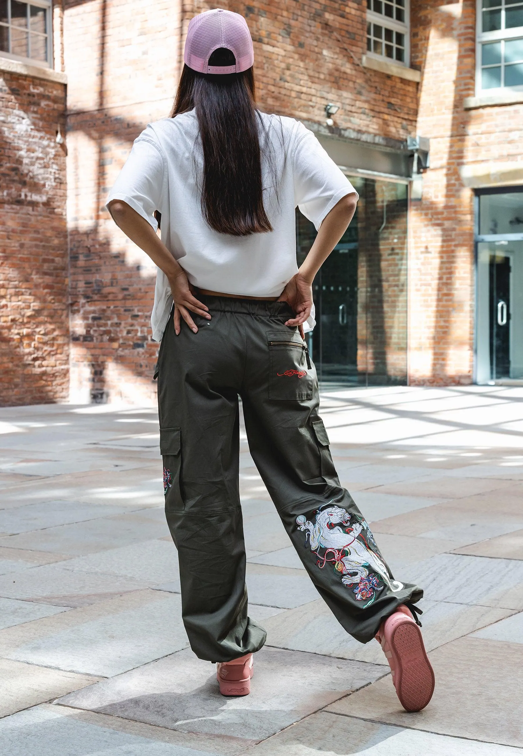 Womens Mystic Panther Cargo Pants Trousers - Olive