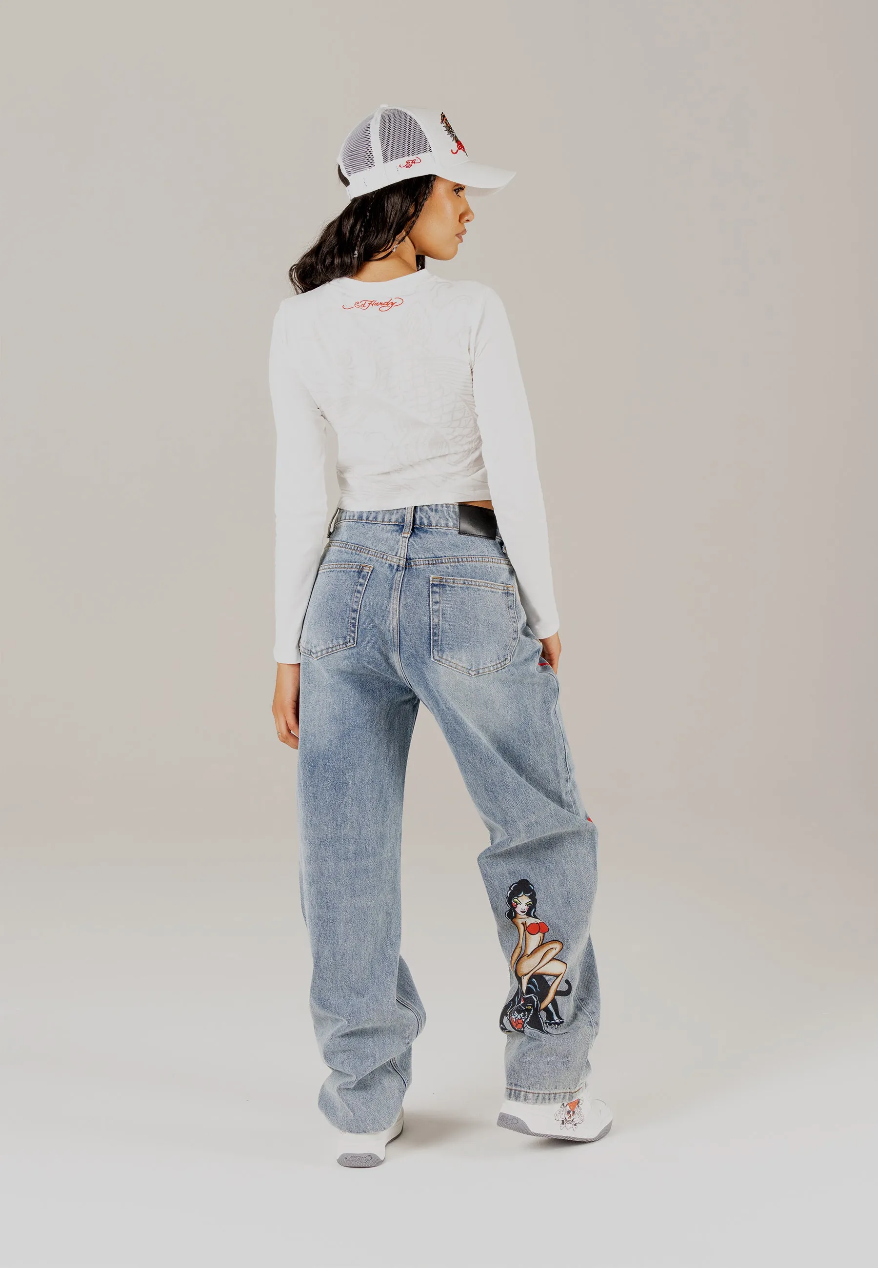 Womens Panther Siren Relaxed Fit Denim Trousers Jeans - Bleach