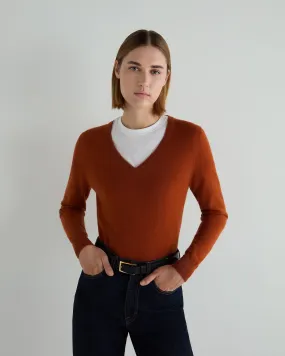 Women's Phoebe V Neck Cashmere Sweater Rust Orange