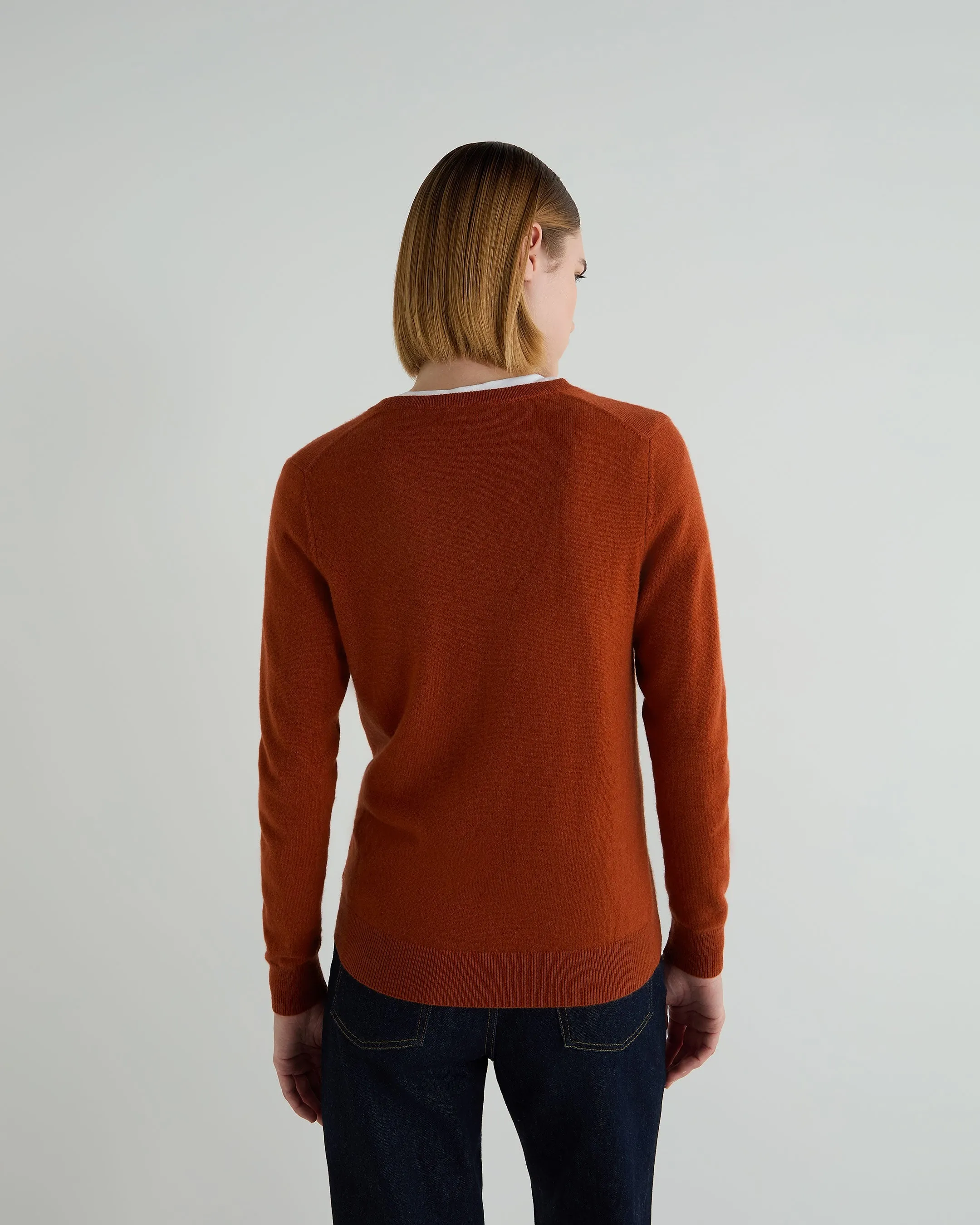 Women's Phoebe V Neck Cashmere Sweater Rust Orange