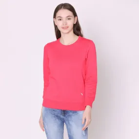 Women's Plain Round Neck Full Sleeve Sweatshirt - Bright Rose