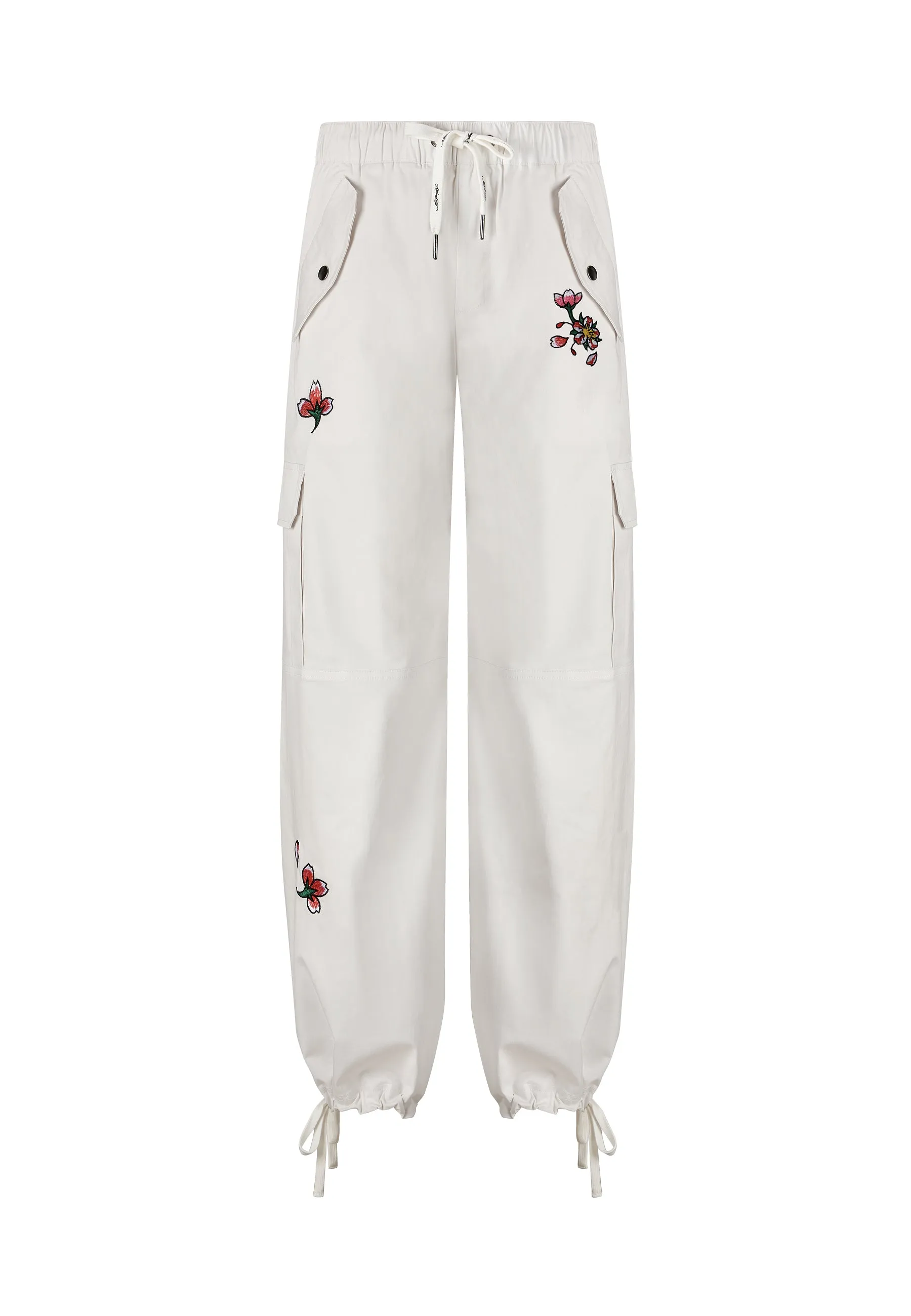 Womens Skull Blossom Cargo Pants Trousers - Blue