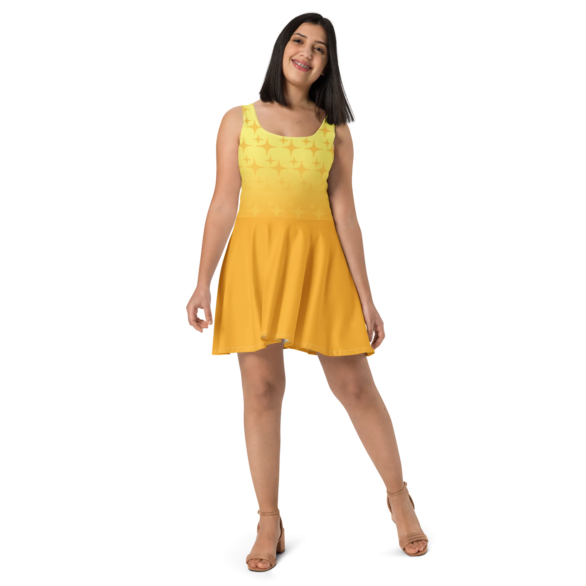 Yellow Ghost Sparkle Skater Dress (Adult XS-3XL)